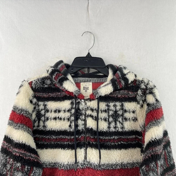 Billabong Fleece Jacket Women's S Red Ivory Aztec Tribal Print Hooded Pullover - Picture 7 of 13